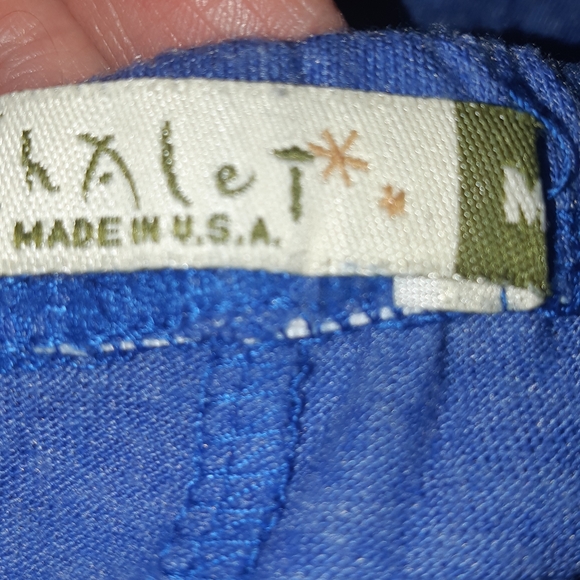 Vintage "Chalet" Blue Cold Shoulder 2 PC Short Sleeve Women's Top/Dress & Pant - Picture 7 of 8